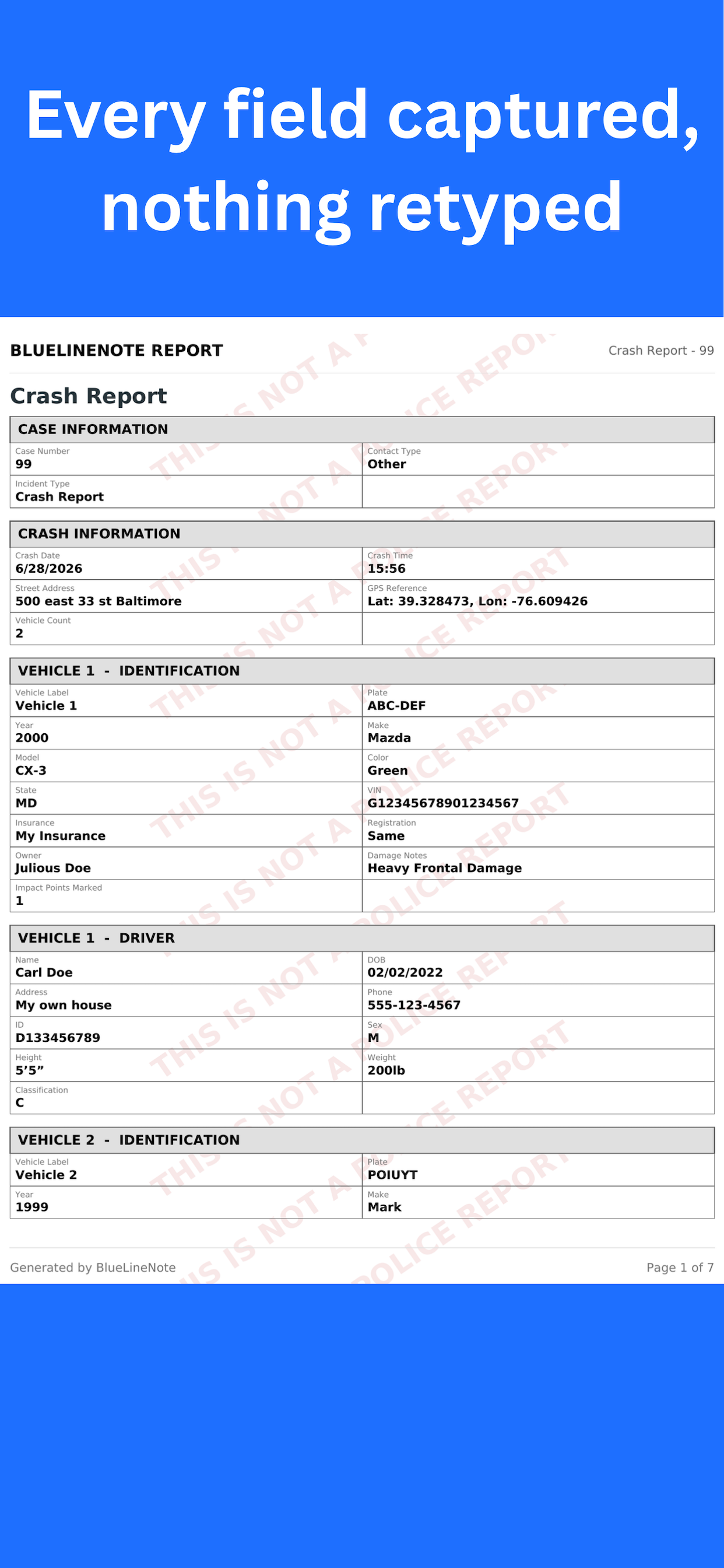 Example BlueLineNote exported report
